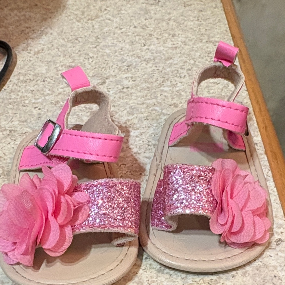 Carter's Pink Glitter Flower Girl Sandals
